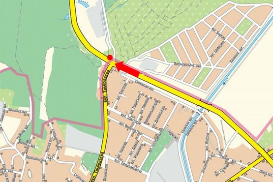 Схема рекламной плоскости по адресу Тимирязева ул. / окружная, въезд - выезд, возле коньячного завода