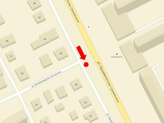 Схема рекламної площини за адресою Грушевського ул., 38 / ул. Богомольца, в сторону ул. Минайской Схема рекламної площини за адресою Грушевського ул., 38 / ул. Богомольца, в сторону ул. Минайской