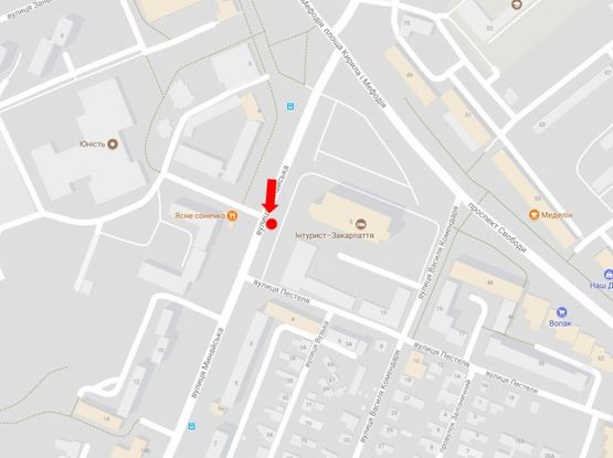 Схема рекламної площини за адресою Минайская ул. / пл. Кирилла и Мефодия, возле отеля "Закарпатье-Интурист", из центра