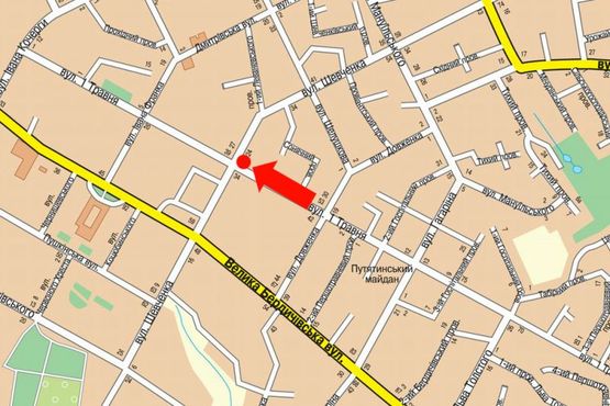 Схема рекламної площини за адресою 1-го Мая ул., 41 / ул. Т. Шевченко, возле Житомирского ЛВЗ