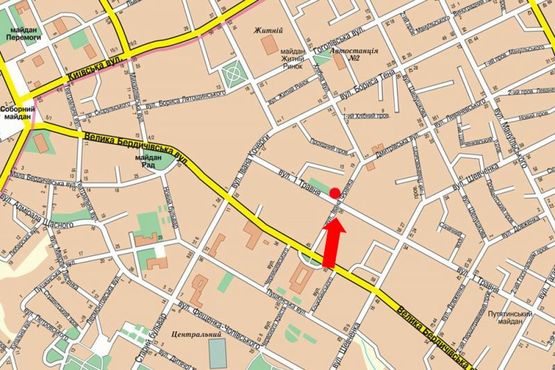 Схема рекламной плоскости по адресу 1-го Мая ул. / ул. И. Франка, возле гор. поликлиники №1