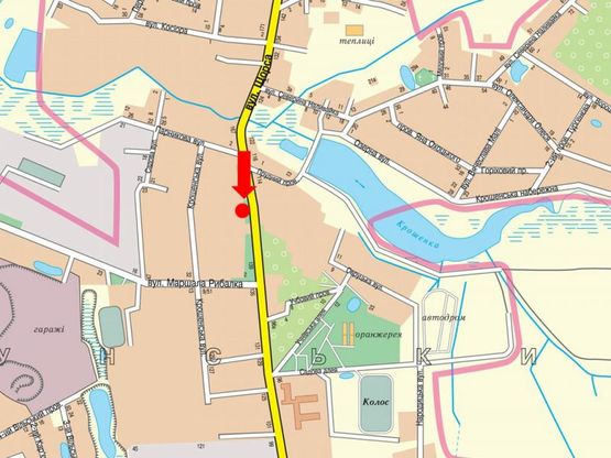 Схема рекламной плоскости по адресу Покровская ул. (бывш. ул. Щорса) ул., 151, возле супермаркета "Квара"