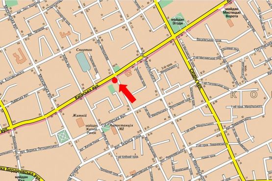 Схема рекламной плоскости по адресу Князей Острожских ул. (бывш. ул. Шелушкова) / ул. Киевская, возле Укргазбанка, на светофоре