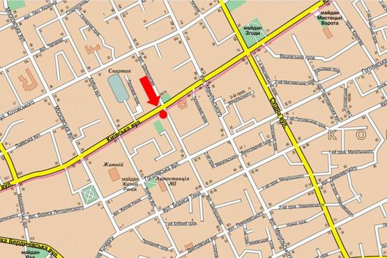 Схема рекламной плоскости по адресу Князей Острожских ул. (бывш. ул. Шелушкова) / ул. Киевская, возле Укргазбанка, на светофоре