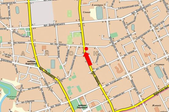 Схема рекламной плоскости по адресу Украинки Л. ул., 36 / Покровская ул. (бывш. ул. Щорса), возле хлебзавода №1