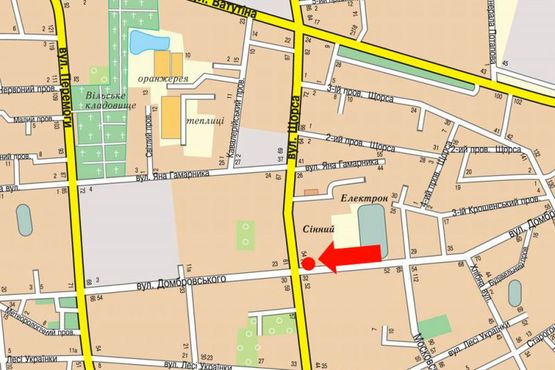 Схема рекламної площини за адресою Домбровского ул. / Покровская ул. (бывш. ул. Щорса), возле "Сенного" рынка