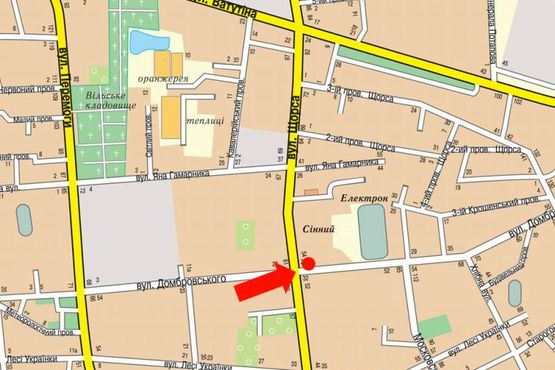 Схема рекламної площини за адресою Покровская ул. (бывш. ул. Щорса) ул. / ул. Домбровского, возле "Сенного рынка"