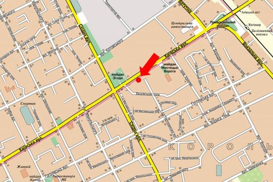 Схема рекламной плоскости по адресу Киевская ул., 100, напротив ТРЦ "Глобал", супермаркетов Фокстрот, Эльдорадо, Комфи, Караван, в центр