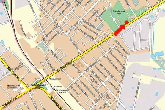 Схема рекламной плоскости по адресу Киевское шоссе, парк, выезд в сторону Киева