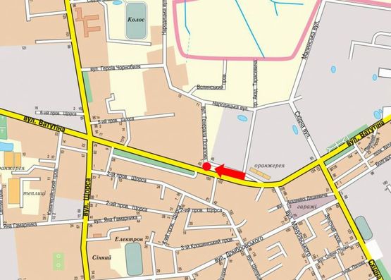 Схема рекламной плоскости по адресу Независимости пр. (бывш. ул. Ватутина) - Атаманов Соколовских ул. (бывш. ул. Потапова Ген.), в сторону Покровская ул. (бывш. ул. Щорса), возле супермаркета "Экомаркет", на светофоре