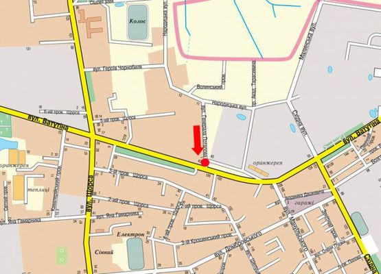 Схема рекламной плоскости по адресу Независимости пр. (бывш. ул. Ватутина) - Атаманов Соколовских ул. (бывш. ул. Потапова Ген.) ул., в центр, возле супермаркета "Экомаркет", на светофоре