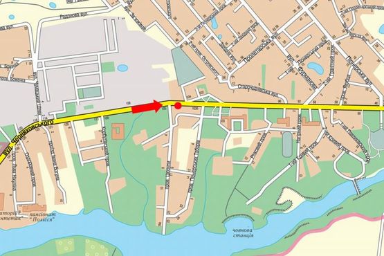 Схема рекламной плоскости по адресу Чудновская ул. (бывш. ул. Черняховского), 103-А, возле АЗС "Ультра", в центр