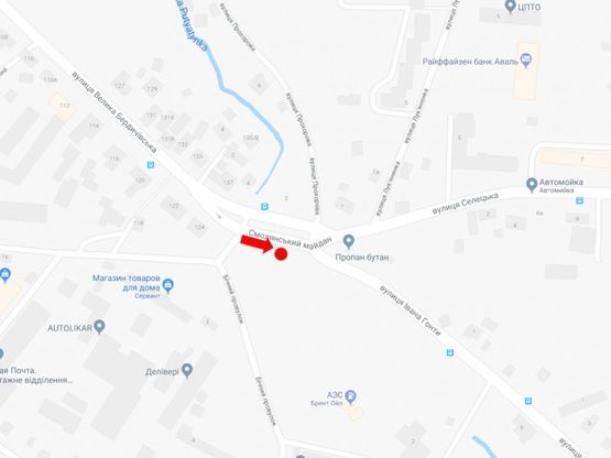 Схема рекламної площини за адресою Бердичевская ул. / ул. Селецкая, Смолянская пл., из центра, верхний