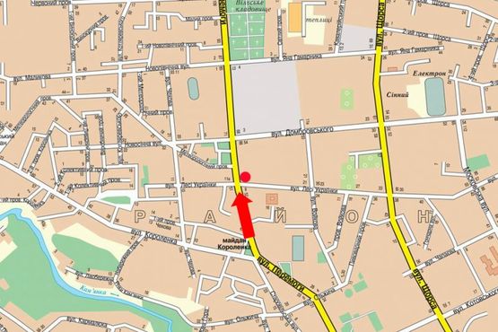 Схема рекламной плоскости по адресу Победы ул., 54 / ул. Л. Украинки, из центра