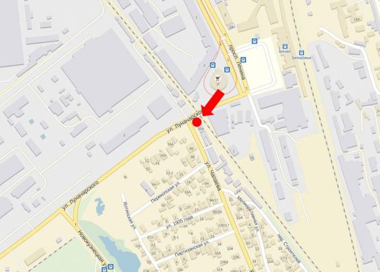 Схема рекламної площини за адресою Привокзальная ул. (бывш. Луначарского ул.) / Ласточкина ул. (бывш. Чапаева ул.), в сторону Набережной магистрали