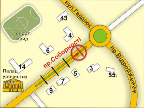 Схема рекламной плоскости по адресу пр. Соборності, 3 (на р/с, напрямок до пр. Відродження) Схема рекламной плоскости по адресу пр. Соборності, 3 (на р/с, напрямок до пр. Відродження)