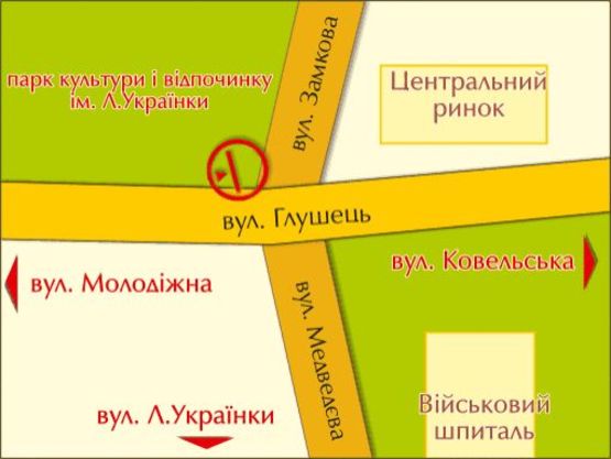 Схема рекламной плоскости по адресу вул. Глушець (на зупинці)