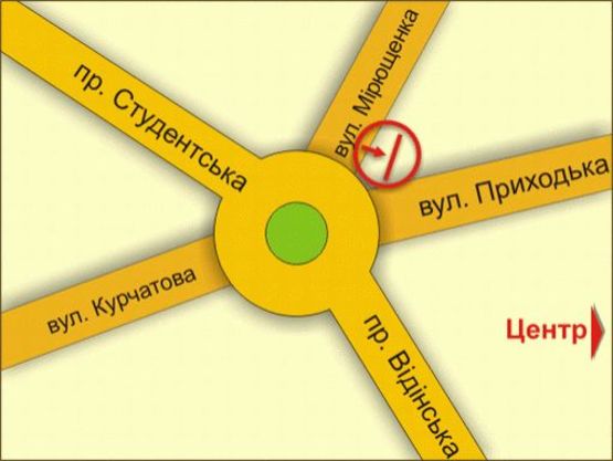 Схема рекламной плоскости по адресу пер. вул. Віденської – Мірющенка