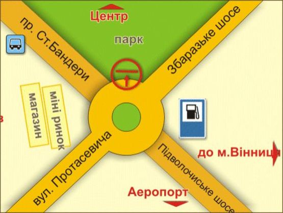 Схема рекламной плоскости по адресу пр. Бандери – Збаразьке шосе, зліва