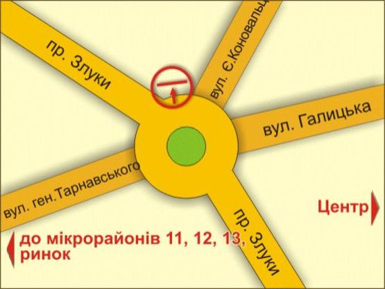 Схема рекламной плоскости по адресу пр. Злуки – вул. Коновальця, зліва