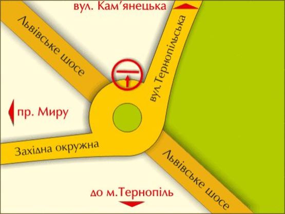 Схема рекламной плоскости по адресу пер. вул. Львівське шосе – Тернопільської, справа Схема рекламной плоскости по адресу пер. вул. Львівське шосе – Тернопільської, справа