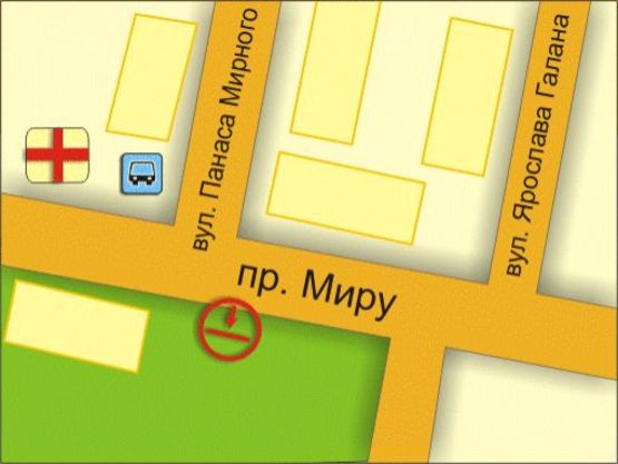 Схема рекламной плоскости по адресу вул. П. Мирного, 70 – пр. Миру Схема рекламной плоскости по адресу вул. П. Мирного, 70 – пр. Миру