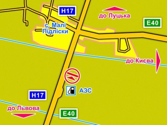 Схема рекламной плоскости по адресу с. Малі Підліски (Київська траса, напрямок до Києва), конструкція ||, 5х12 м