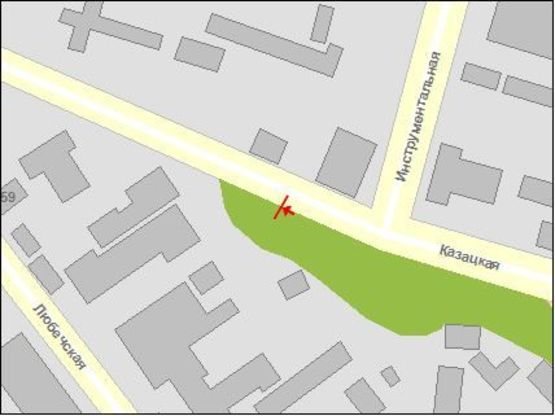 Схема рекламной плоскости по адресу Козацкая ул. / Инструментальная ул., автосалон Рено Схема рекламной плоскости по адресу Козацкая ул. / Инструментальная ул., автосалон Рено