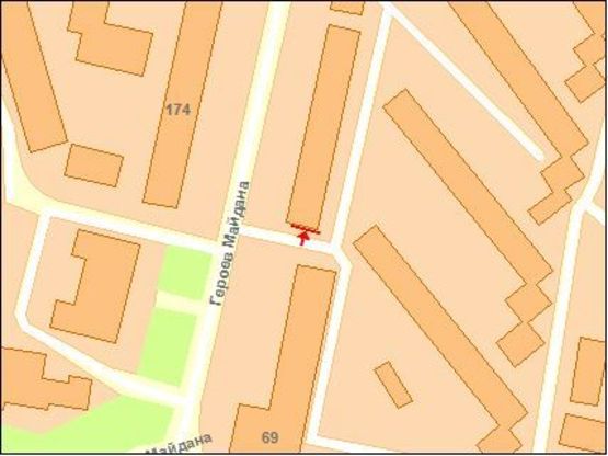 Схема рекламної площини за адресою Героев Майдана ул. (Красноармейская), 65, в центр