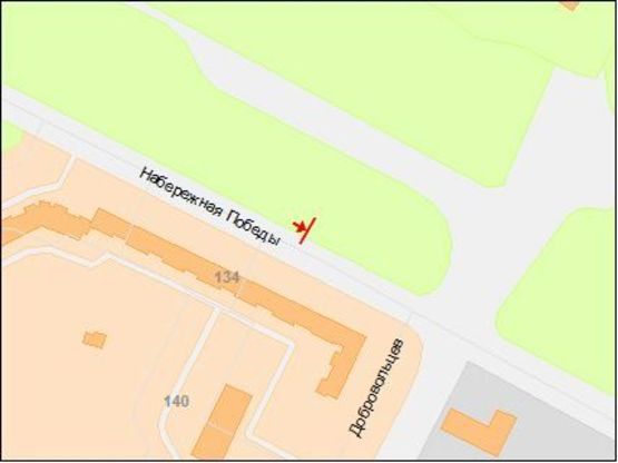 Схема рекламной плоскости по адресу Победы Набережная, 134, дальше от Добровольцев Схема рекламной плоскости по адресу Победы Набережная, 134, дальше от Добровольцев