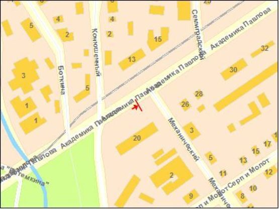 Схема рекламної площини за адресою Павлова Ак ул, 20, от центра Схема рекламної площини за адресою Павлова Ак ул, 20, от центра