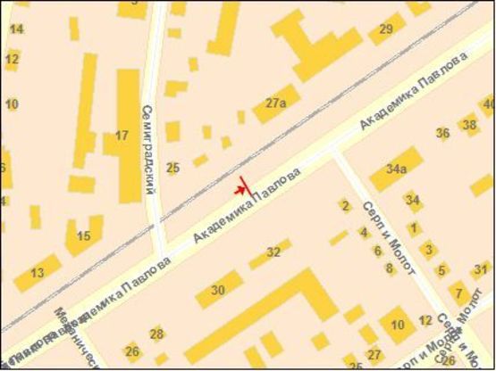 Схема рекламної площини за адресою Павлова Ак ул, 23, из центра Схема рекламної площини за адресою Павлова Ак ул, 23, из центра