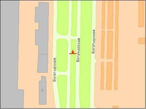 Схема рекламної площини за адресою Богатырская ул. 3, напротив завода "Оболонь", разделитель, к Петровке Схема рекламної площини за адресою Богатырская ул. 3, напротив завода "Оболонь", разделитель, к Петровке