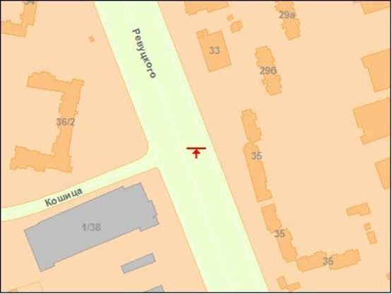 Схема рекламної площини за адресою Ревуцкого ул., 33,  на Тростянецкую ул. Схема рекламної площини за адресою Ревуцкого ул., 33,  на Тростянецкую ул.