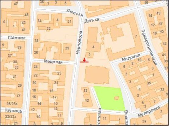 Схема рекламной плоскости по адресу Черновола В пр / Детька ул, в центр Схема рекламной плоскости по адресу Черновола В пр / Детька ул, в центр