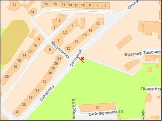 Схема рекламной плоскости по адресу Сахарова ул, 22, щит 5, из центра Схема рекламной плоскости по адресу Сахарова ул, 22, щит 5, из центра