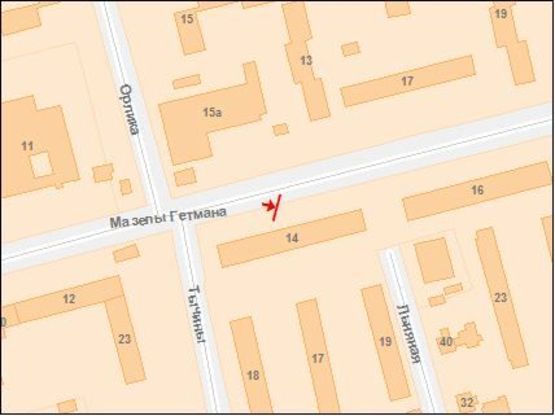 Схема рекламної площини за адресою Гетьмана Мазепы ул. / Орлика ул. Схема рекламної площини за адресою Гетьмана Мазепы ул. / Орлика ул.